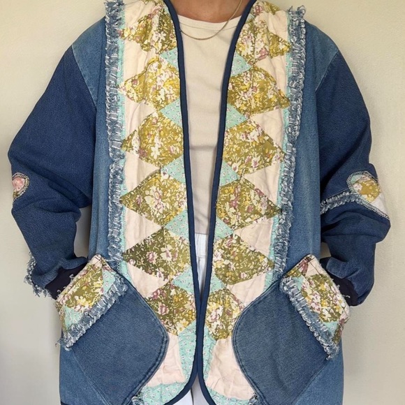 Hand made quilted denim jacket - Picture 1 of 5